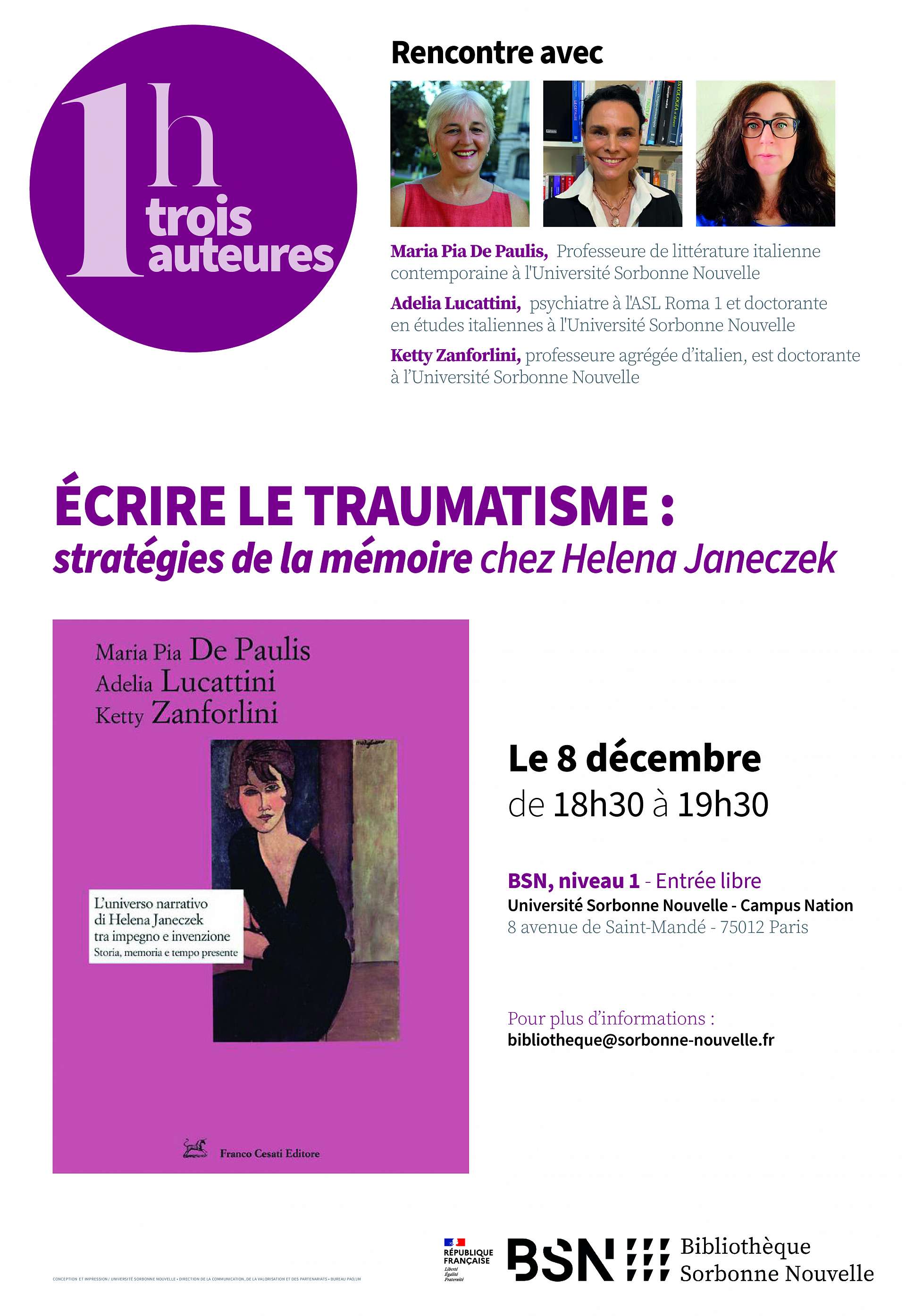 Affiche Une heure trois auteures ultima