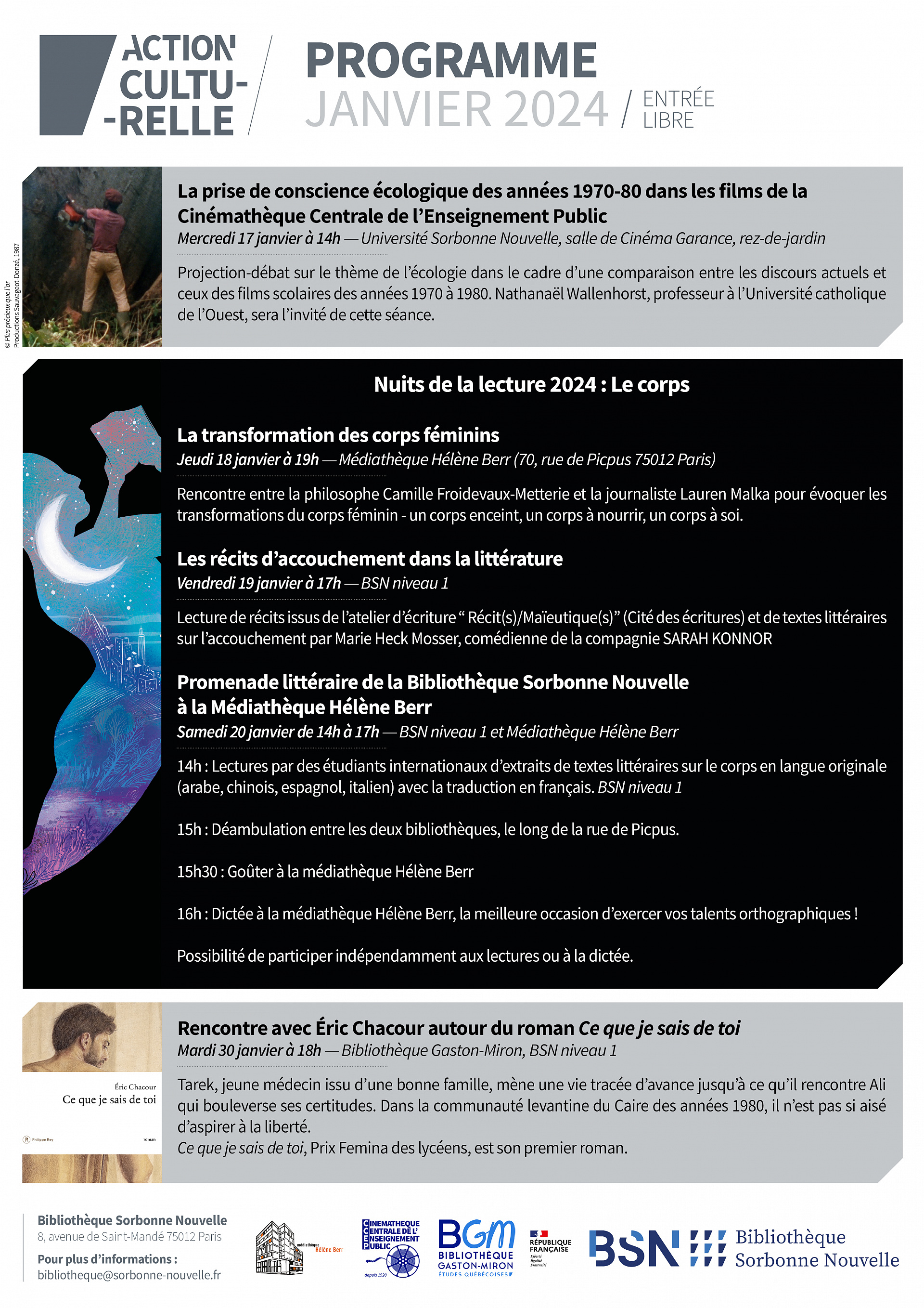 Affiche Programme Culturelle BSN janvier 2024