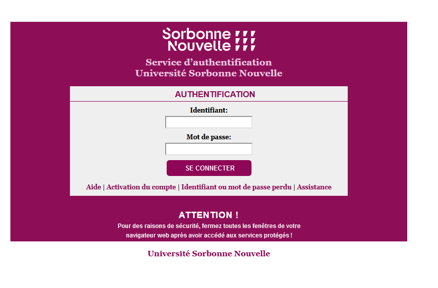 Service d'authentification de l'université Sorbonne Nouvelle